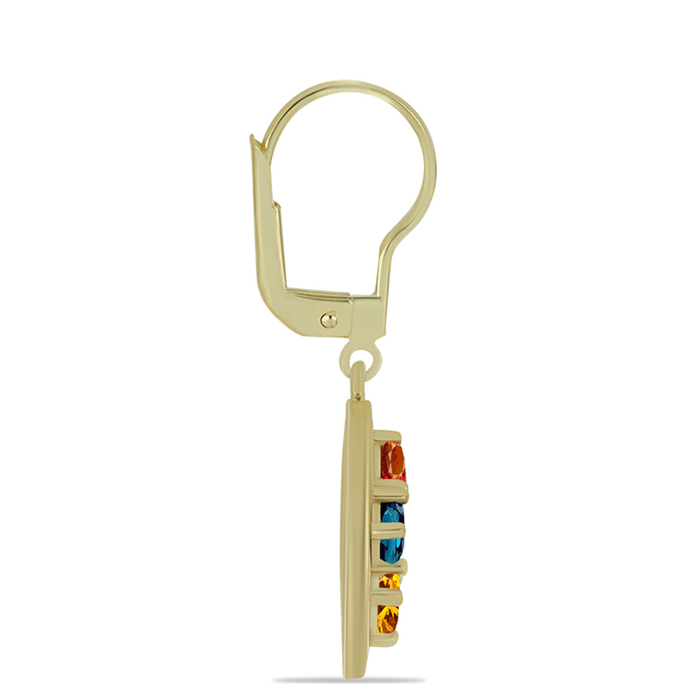 Goldplattierte Silberohrringe mit regenbogenfarbenem Rosebery Saphir und weißem Topas 2 