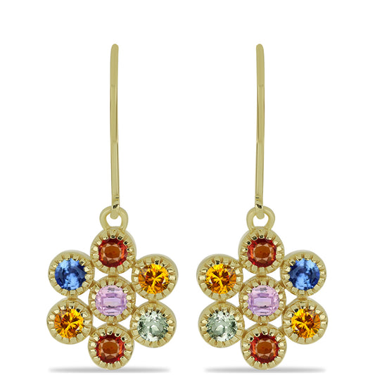 Goldplattierte Silberohrringe mit regenbogenfarbenem Rosebery Saphir