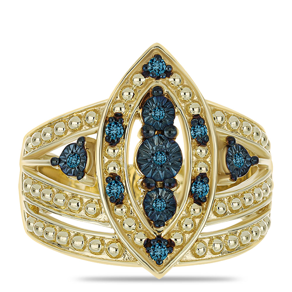 Goldplattierter Silberring mit blauem Diamant