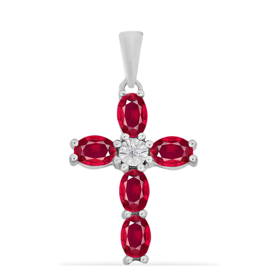 Silberanhänger mit Rubin aus Madagaskar und weißem Diamant
