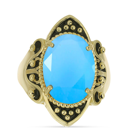 Goldplattierter Silberring mit Aqua-Chalcedon