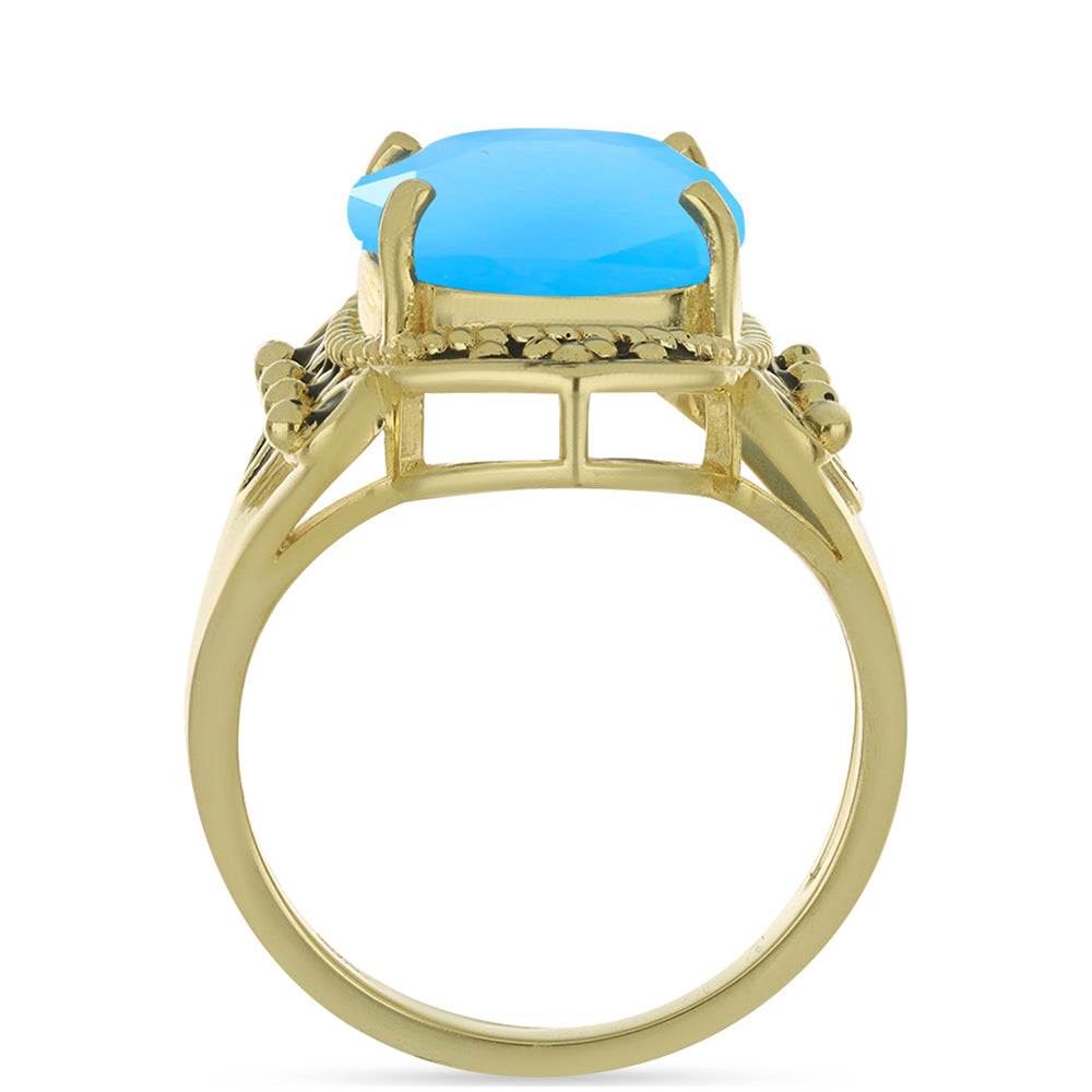 Goldplattierter Silberring mit Aqua-Chalcedon 2 