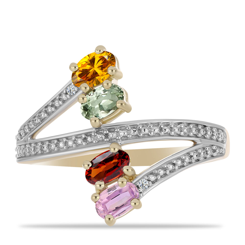 Goldplattierter Silberring mit regenbogenfarbenem Rosebery Saphir und weißem Topas 1 