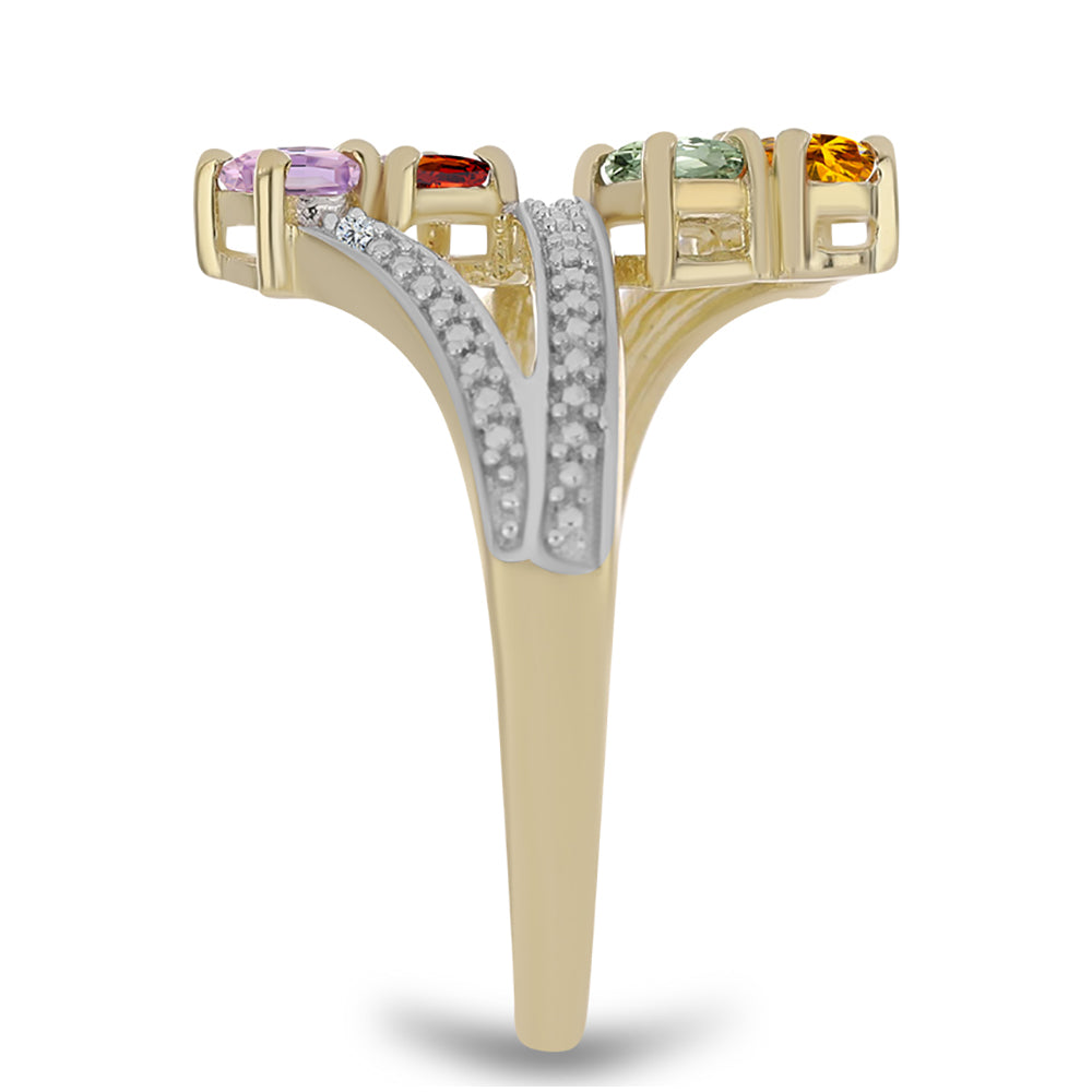 Goldplattierter Silberring mit regenbogenfarbenem Rosebery Saphir und weißem Topas 4 