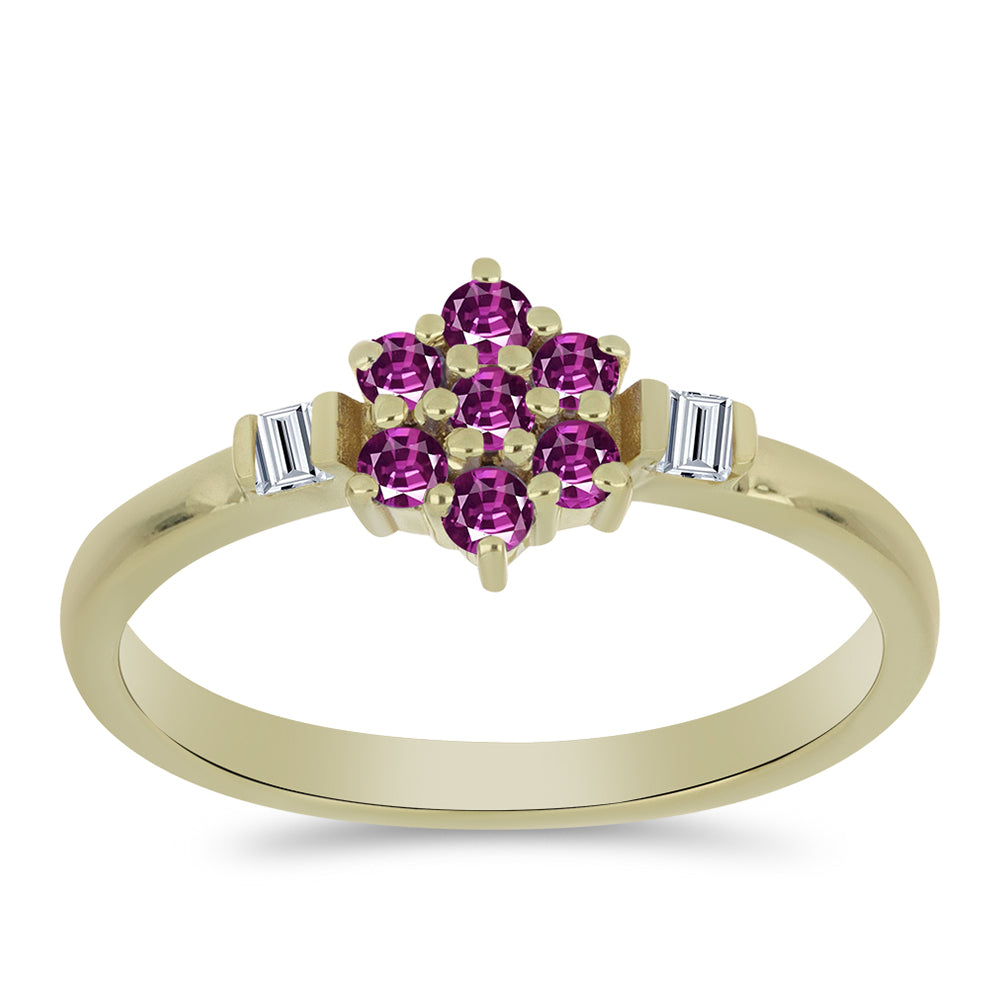 Goldplattierter Silberring mit lila Saphir und weißem Topas