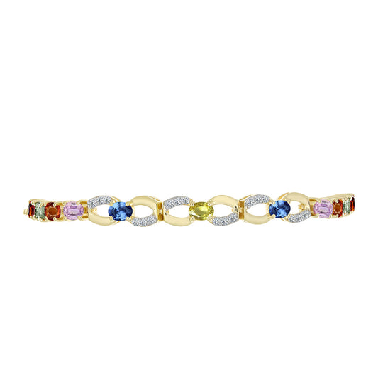 Goldplattiertes Silberarmband mit regenbogenfarbenem Rosebery Saphir und weißem Topas