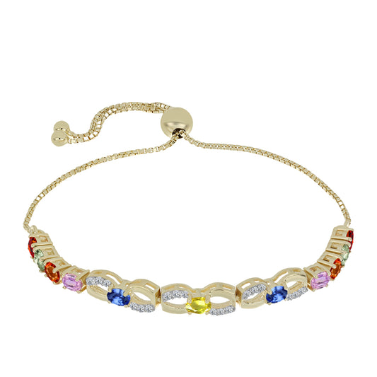Goldplattiertes Silberarmband mit regenbogenfarbenem Rosebery Saphir und weißem Topas