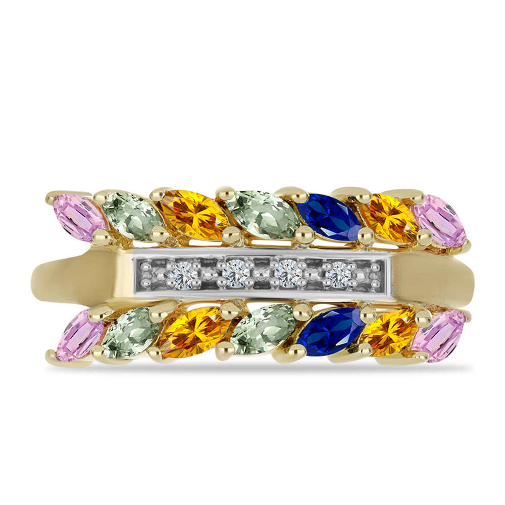 Goldplattierter Silberring mit regenbogenfarbenem Rosebery Saphir und weißem Topas