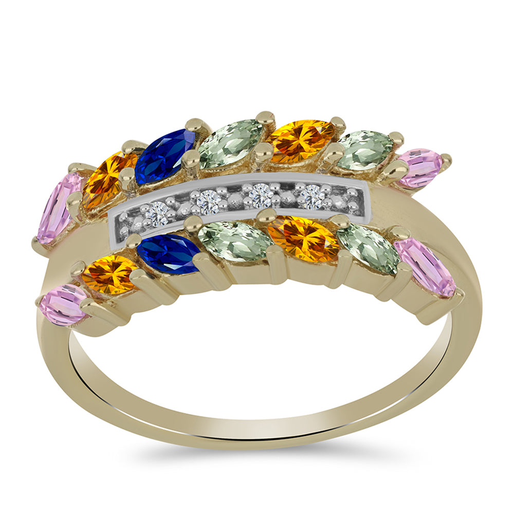 Goldplattierter Silberring mit regenbogenfarbenem Rosebery Saphir und weißem Topas 3 