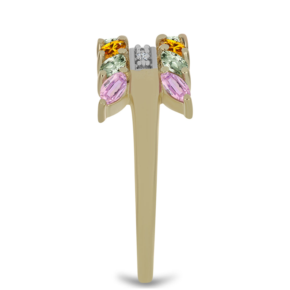 Goldplattierter Silberring mit regenbogenfarbenem Rosebery Saphir und weißem Topas 4 