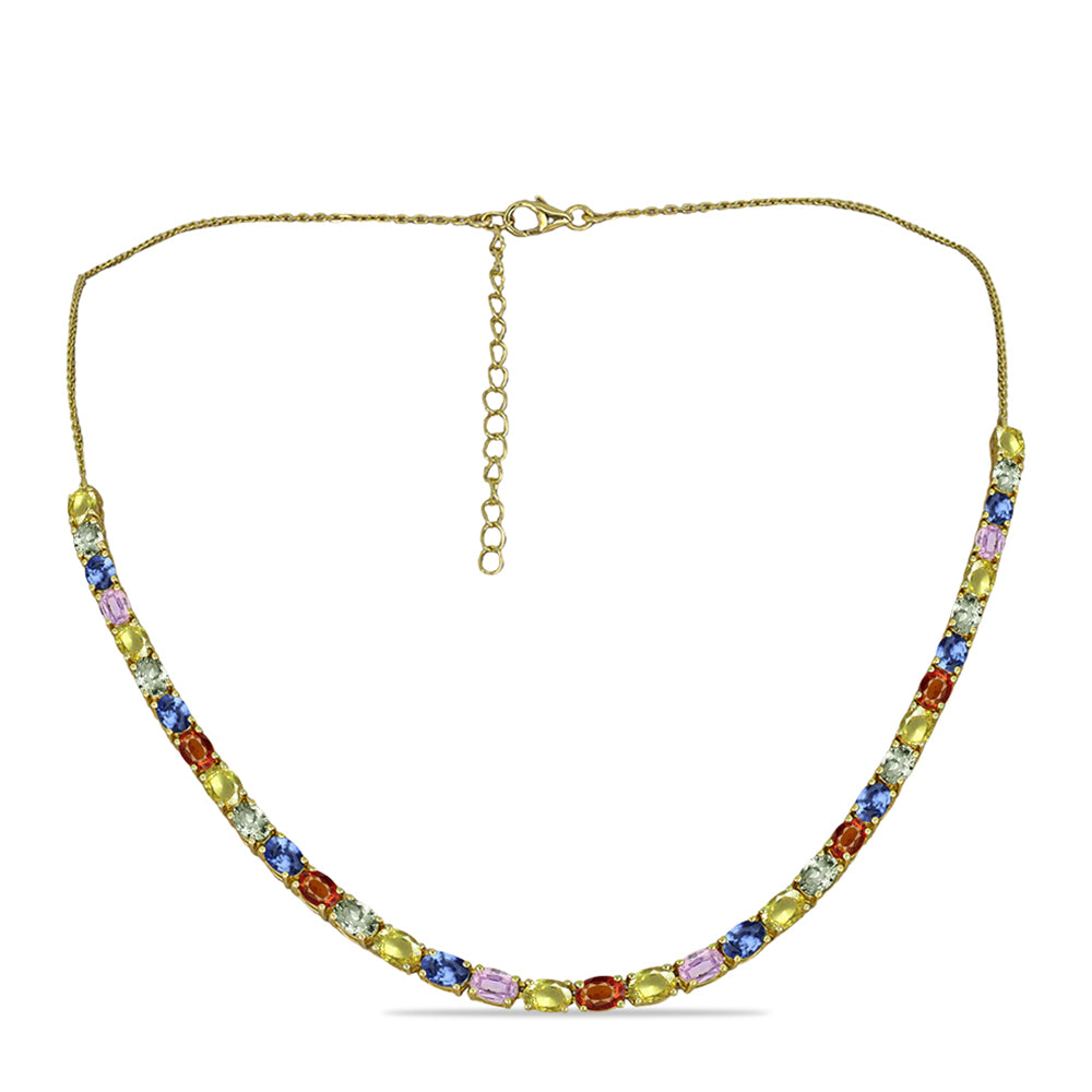 Goldplattierte Silberhalskette mit regenbogenfarbenem Rosebery Saphir 1 