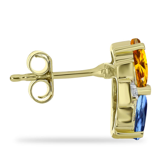 Goldplattierte Silberohrringe mit regenbogenfarbenem Rosebery Saphir und weißem Topas