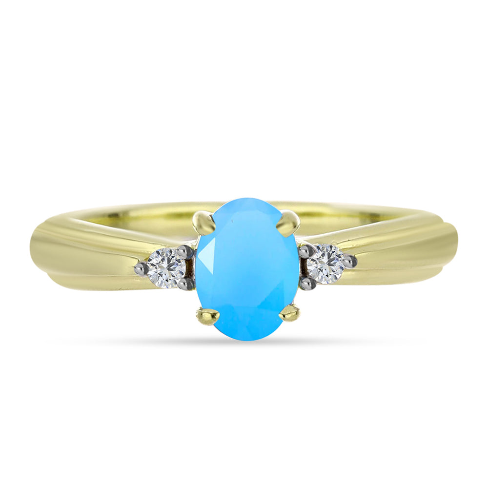 Goldplattierter Silberring mit Aqua-Chalcedon und weißem Topas