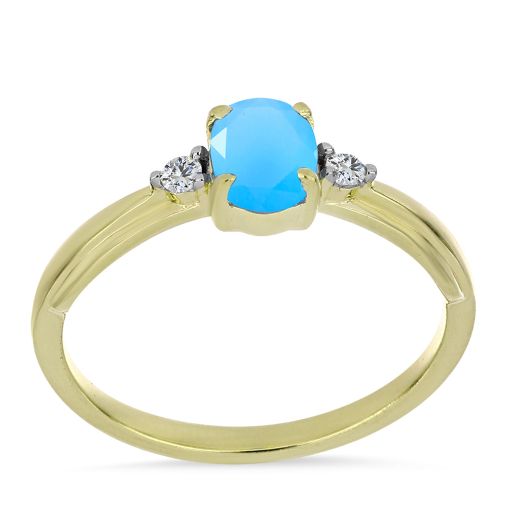 Goldplattierter Silberring mit Aqua-Chalcedon und weißem Topas
