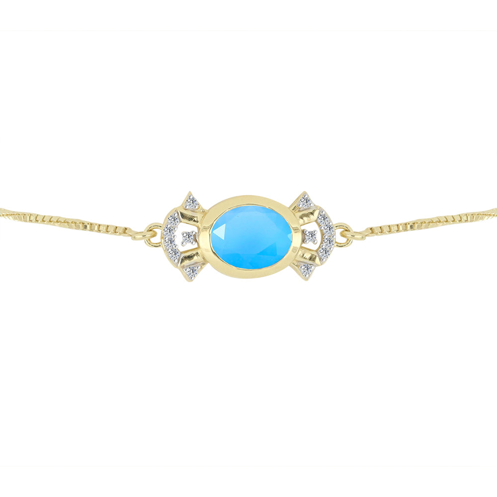 Goldplattiertes Silberarmband mit Aqua-Chalcedon und weißem Topas 2 