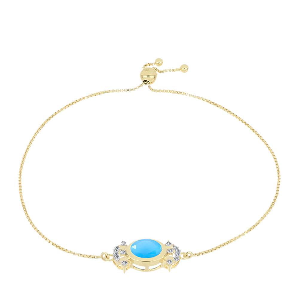 Goldplattiertes Silberarmband mit Aqua-Chalcedon und weißem Topas 1 
