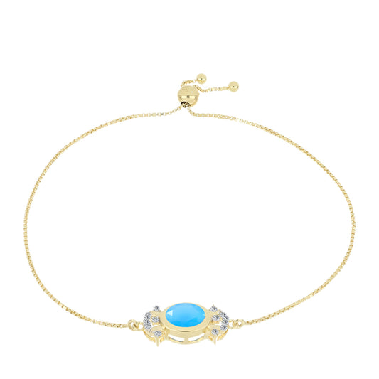 Goldplattiertes Silberarmband mit Aqua-Chalcedon und weißem Topas