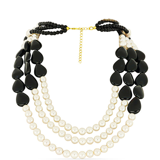 Goldplattierte Silberhalskette mit schwarzem Onyx aus Suwar und weißer Süßwasserperle