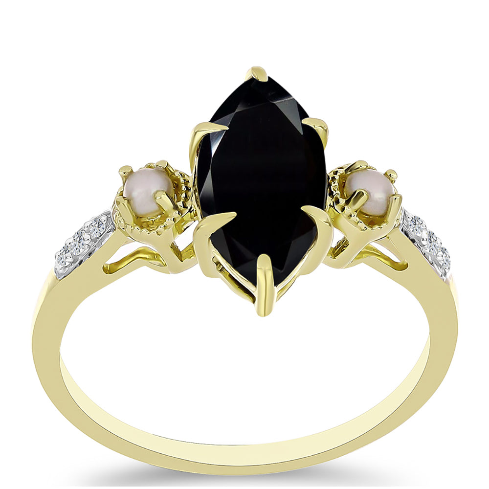 Goldplattierter Silberring mit schwarzem Onyx aus Suwar und weißer Süßwasserperle 3 