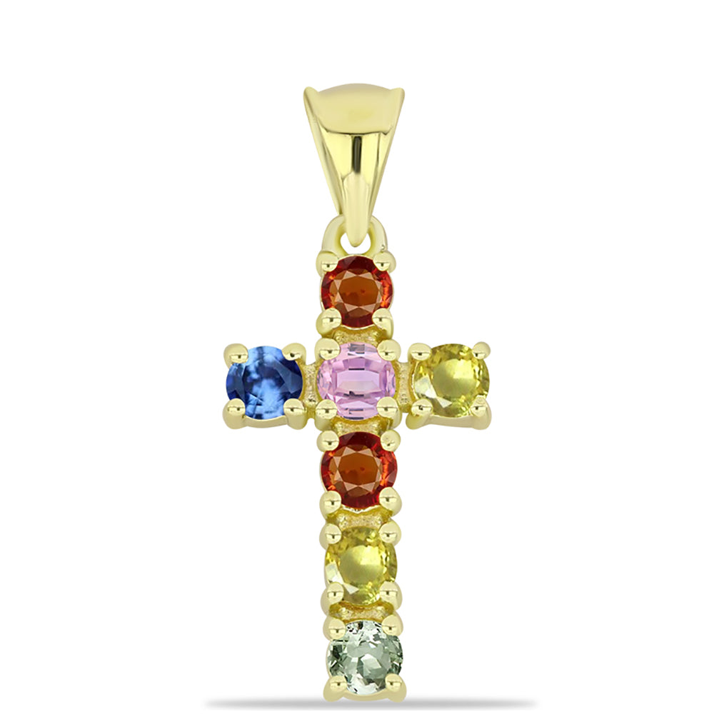 Goldplattierter Silberanhänger mit regenbogenfarbenem Rosebery Saphir 1 