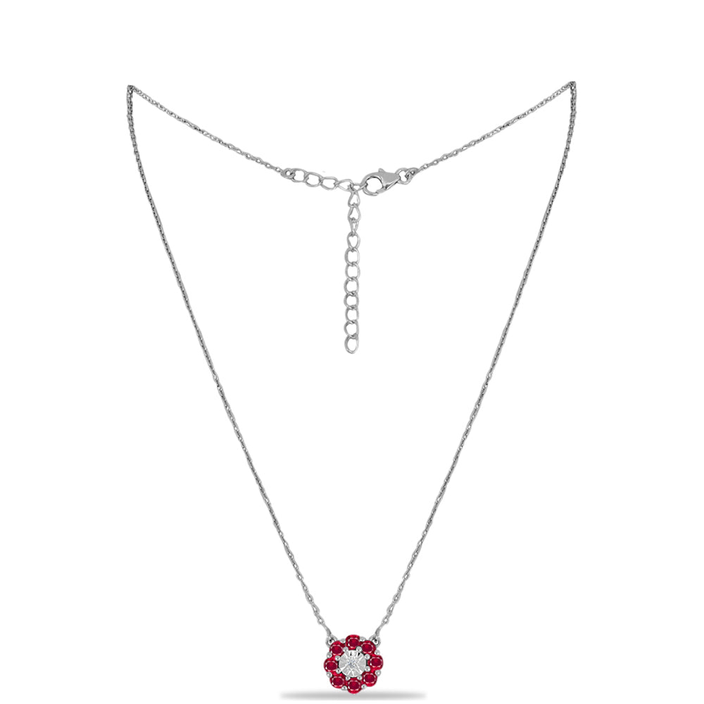 Silberhalskette mit Rubin aus Madagaskar und weißem Diamant 1 