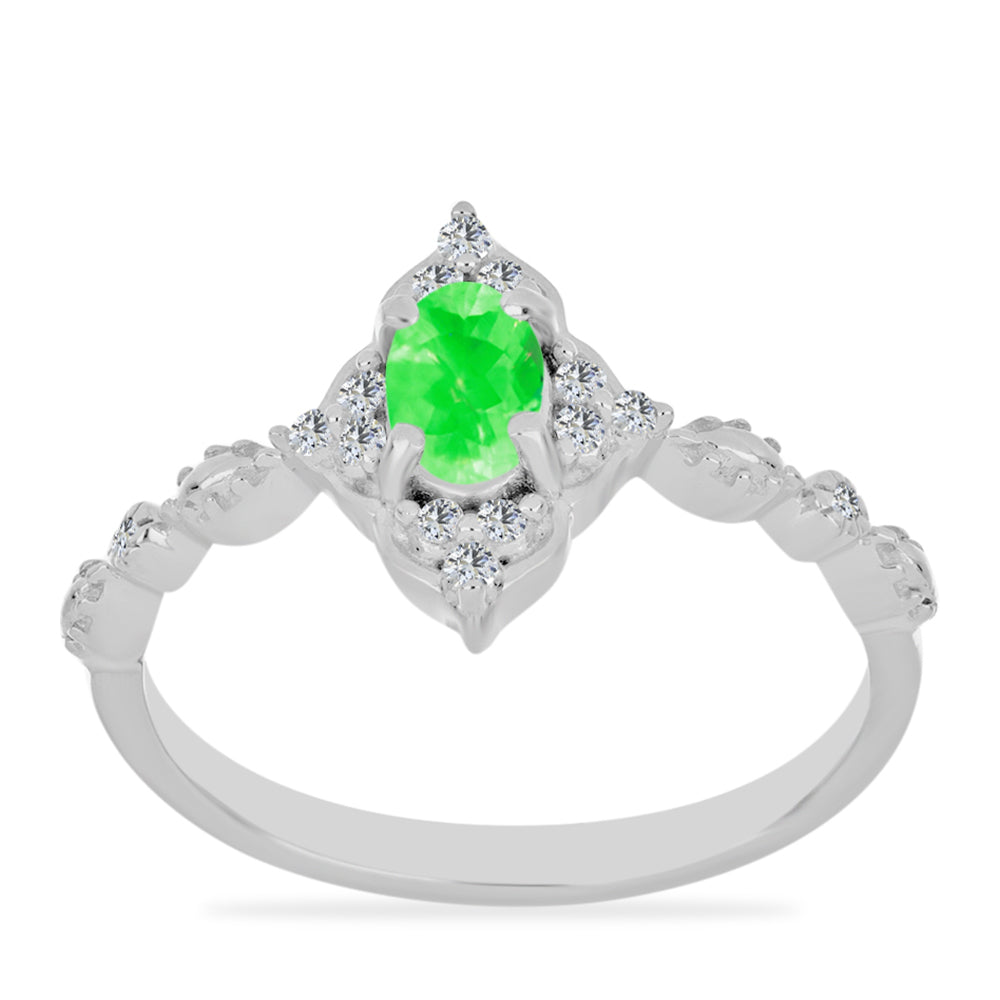 Silberring mit Hyalit-Opal und weißem Topas