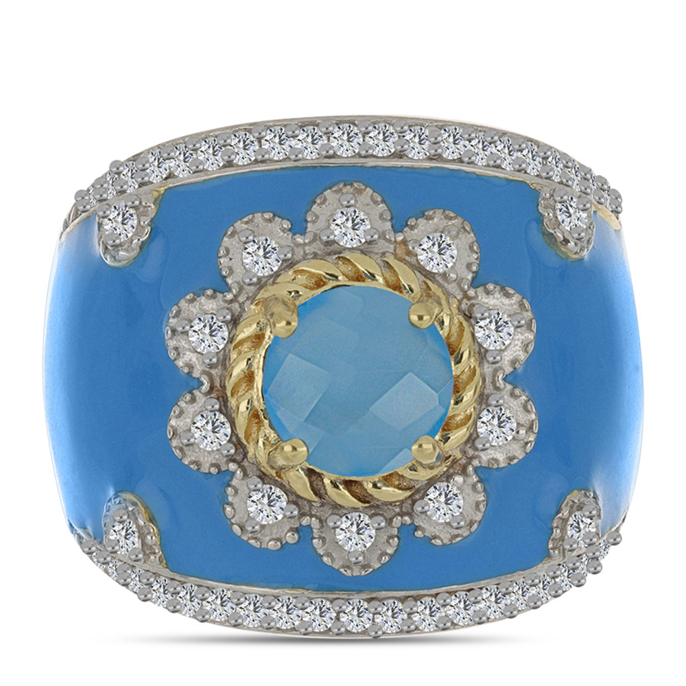 Goldplattierter Silberring mit Aqua-Chalcedon und weißem Topas 1 