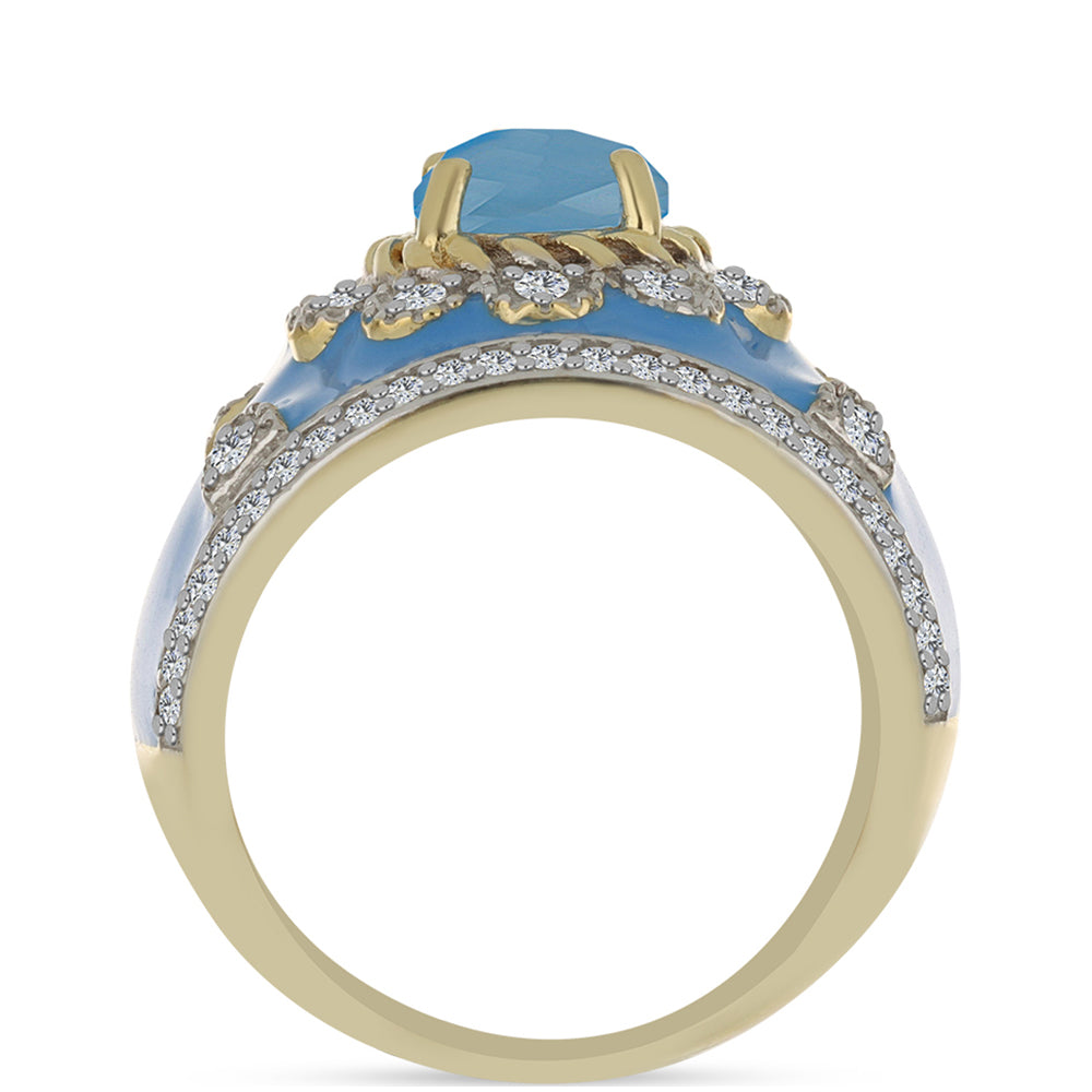 Goldplattierter Silberring mit Aqua-Chalcedon und weißem Topas 2 