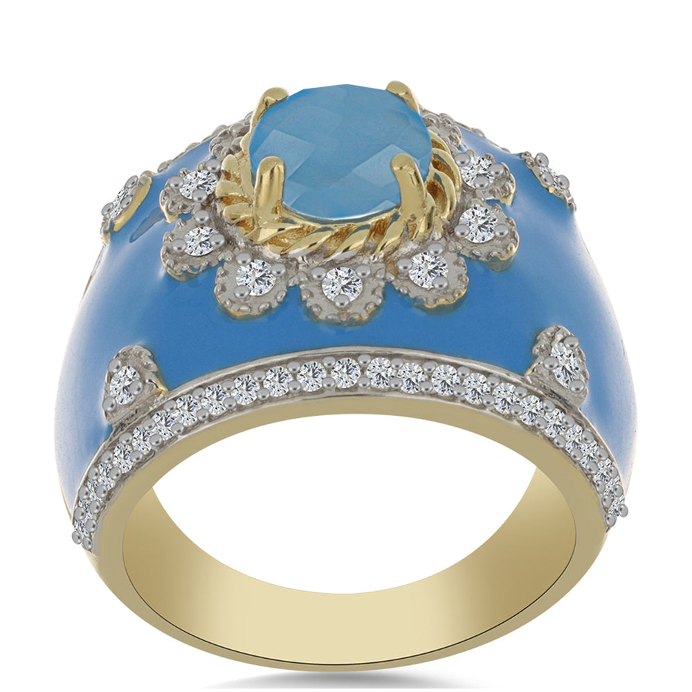 Goldplattierter Silberring mit Aqua-Chalcedon und weißem Topas 3 