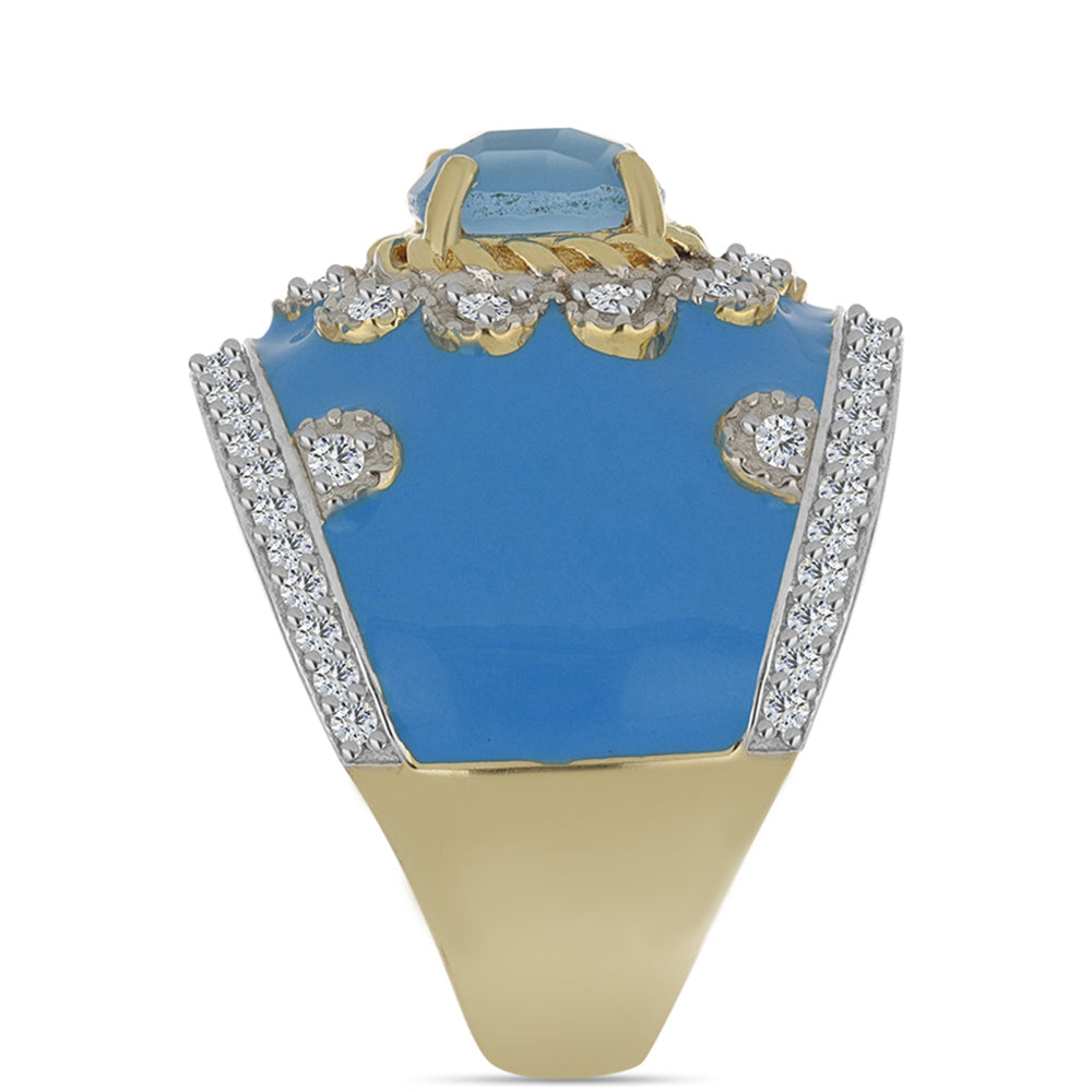 Goldplattierter Silberring mit Aqua-Chalcedon und weißem Topas