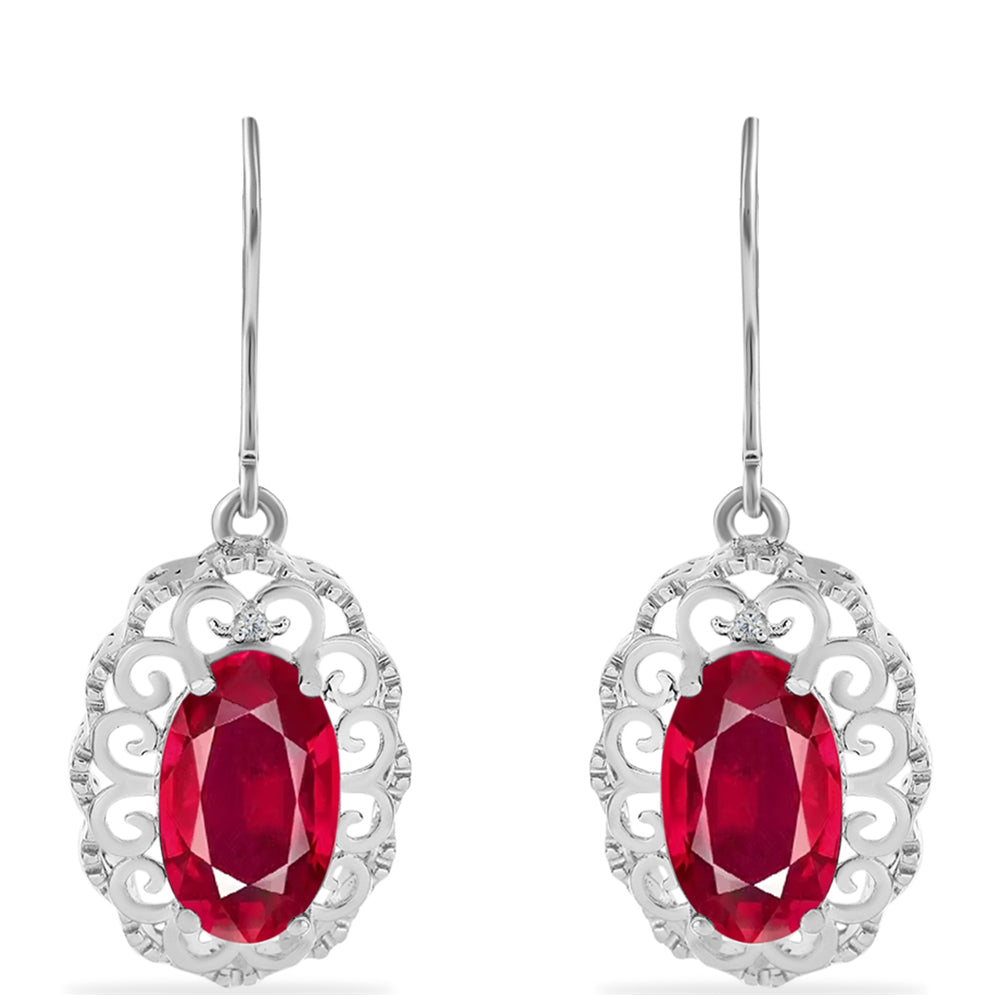 Silberohrringe mit Rubin aus Madagaskar und weißem Diamant