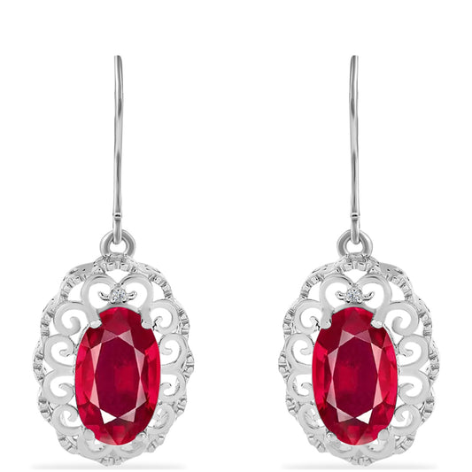 Silberohrringe mit Rubin aus Madagaskar und weißem Diamant