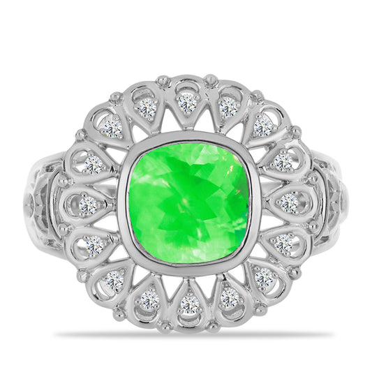 Silberring mit Hyalit-Opal und weißem Topas