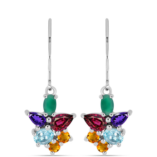 Silberohrringe mit marokkanischem Amethyst und grünem Achat