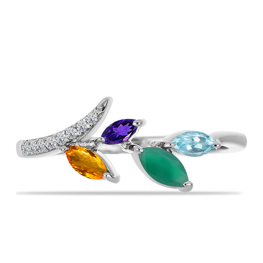 Silberring mit marokkanischem Amethyst und grünem Achat