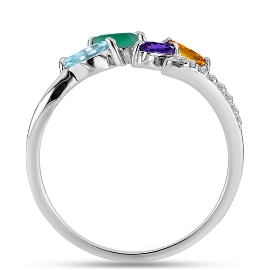 Silberring mit marokkanischem Amethyst und grünem Achat