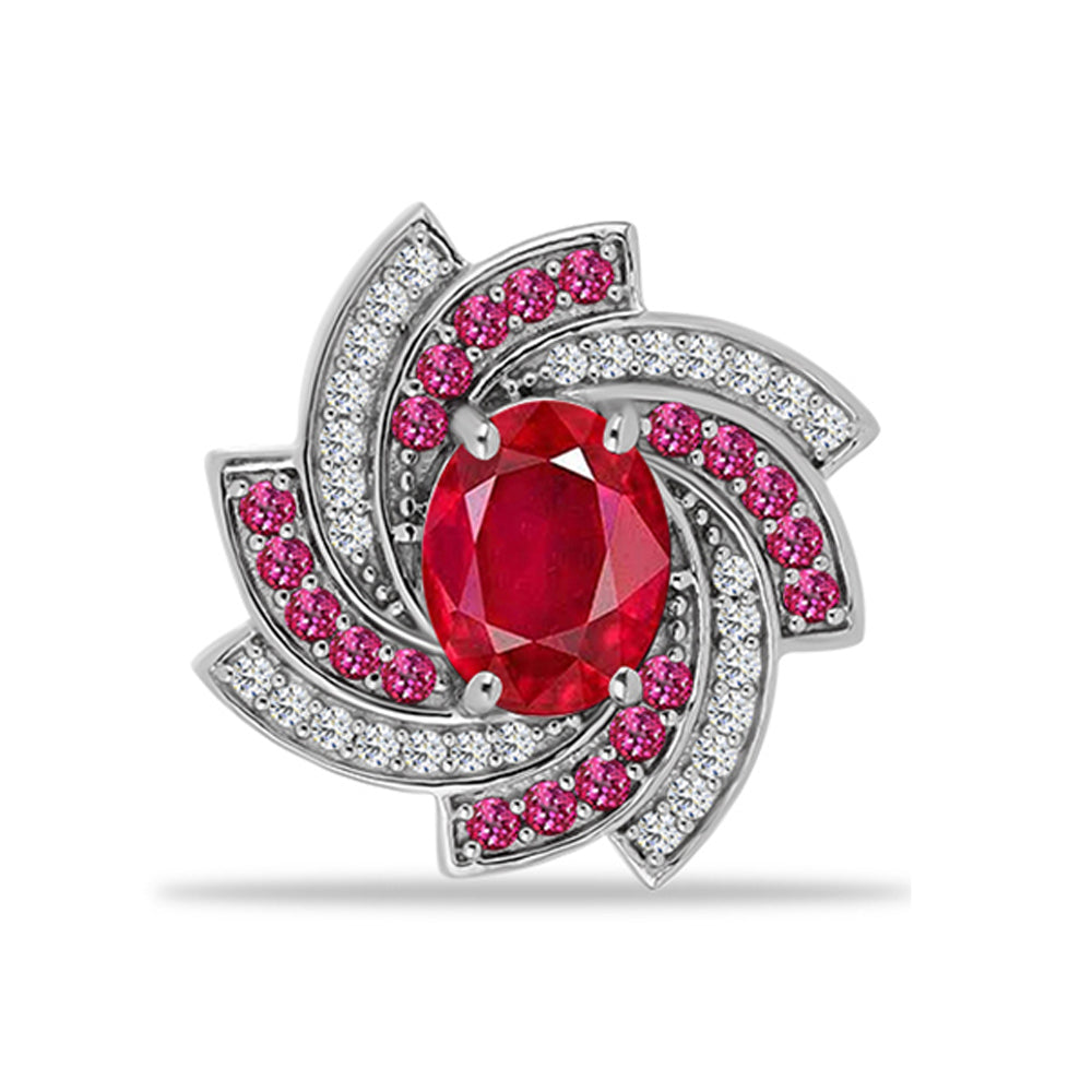 Silberbrosche mit rotem Achat und weißem Topas 1 