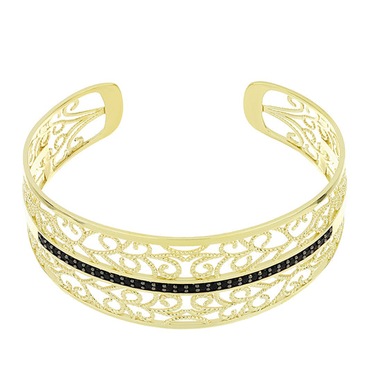 Goldplattierter Silberarmreif mit schwarzem Spinell
