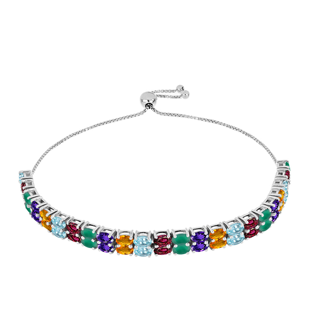 Silberarmband mit marokkanischem Amethyst und grünem Achat
