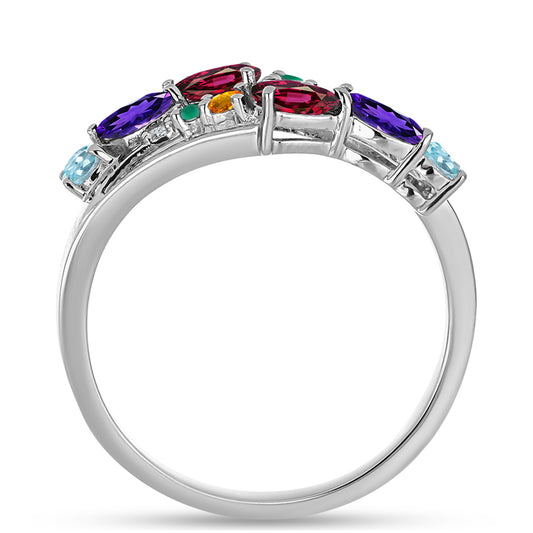 Silberring mit marokkanischem Amethyst und grünem Achat