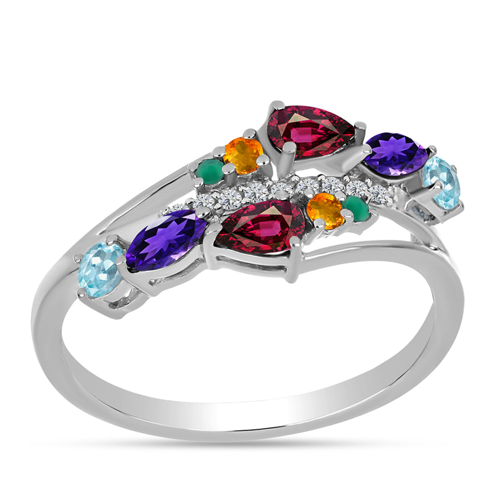 Silberring mit marokkanischem Amethyst und grünem Achat