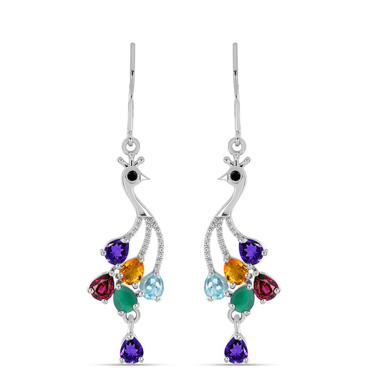Silberohrringe mit marokkanischem Amethyst und grünem Achat