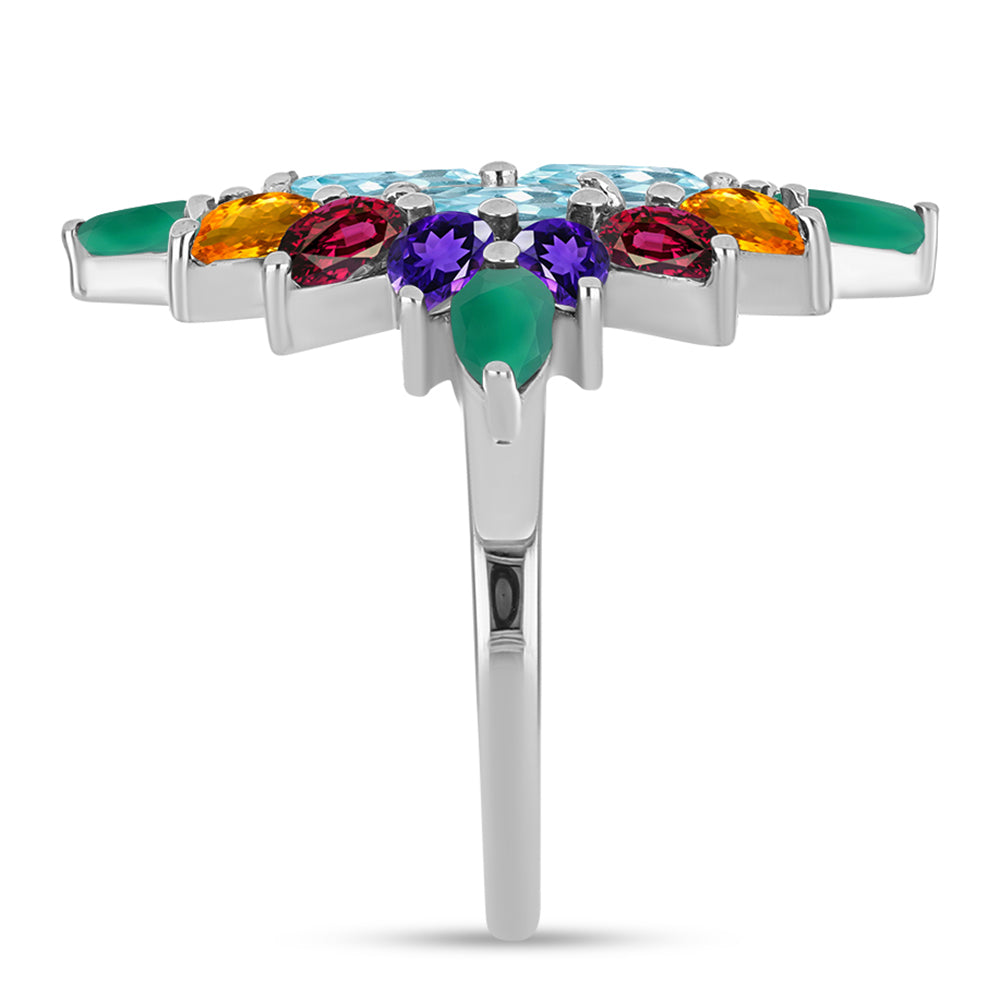 Silberring mit marokkanischem Amethyst und grünem Achat