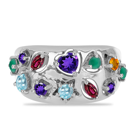 Silberring mit marokkanischem Amethyst und grünem Achat