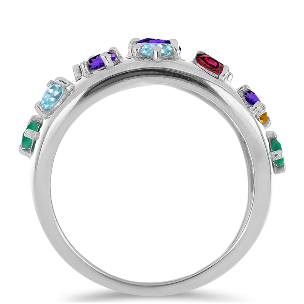 Silberring mit marokkanischem Amethyst und grünem Achat