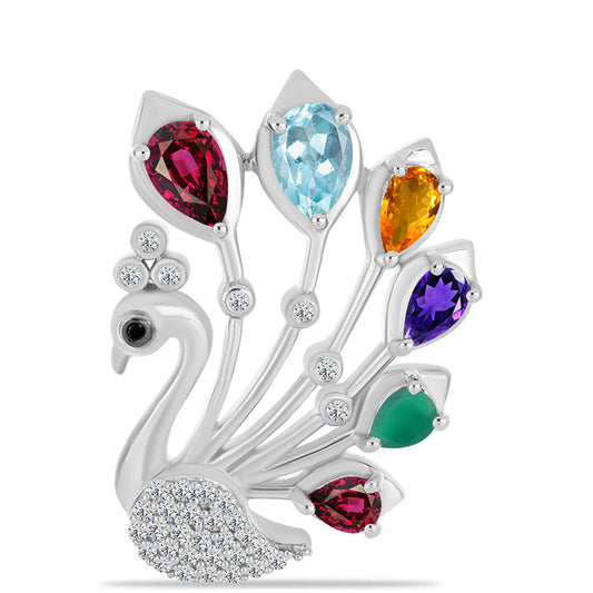 Silberbrosche mit marokkanischem Amethyst und grünem Achat