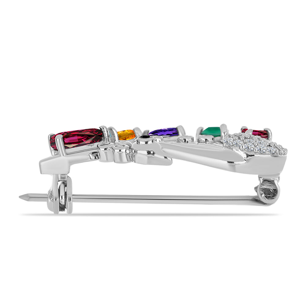 Silberbrosche mit marokkanischem Amethyst und grünem Achat 2 