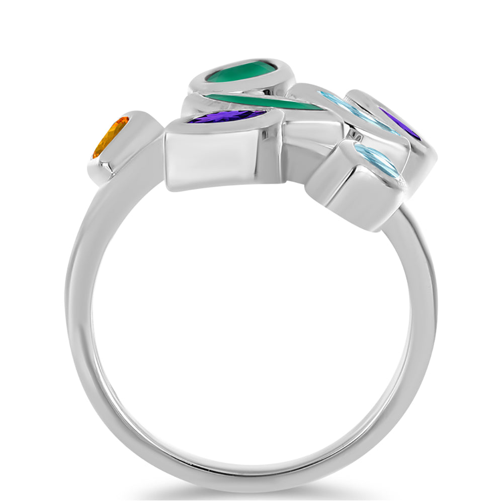 Silberring mit marokkanischem Amethyst und grünem Achat