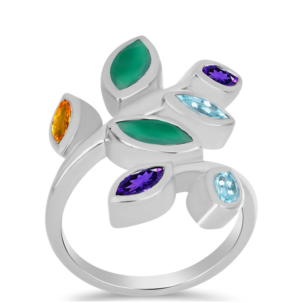 Silberring mit marokkanischem Amethyst und grünem Achat