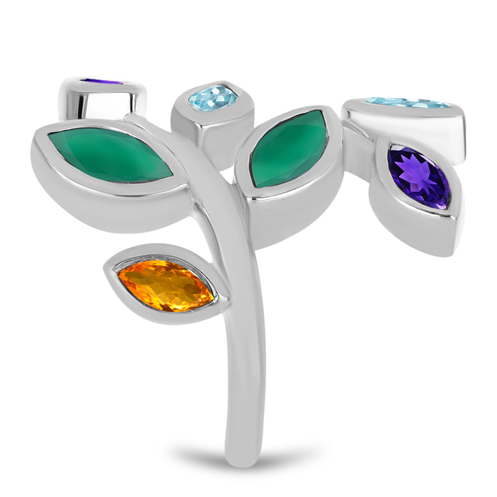 Silberring mit marokkanischem Amethyst und grünem Achat